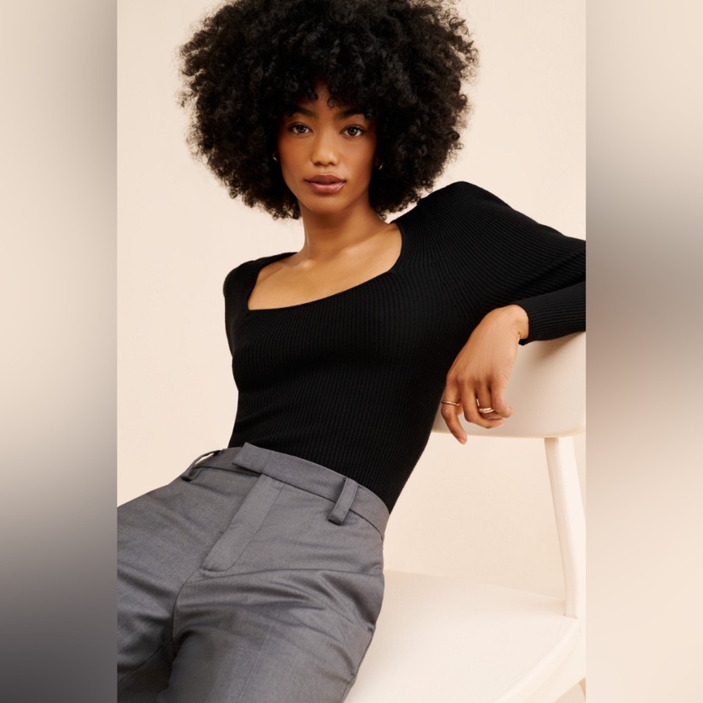 Maeve Black Ribbed Blouse